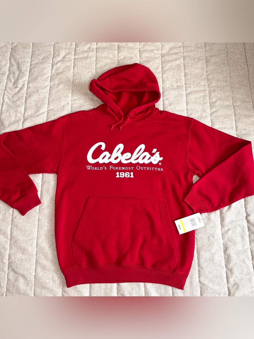 NEW Cabela’s Men's Hoodie Size M Embroidered Logo Red White Cotton Fleece